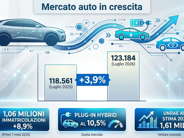 Immatricolazioni auto luglio 2026: mercato a +3,9% Immatricolazioni auto luglio 2026